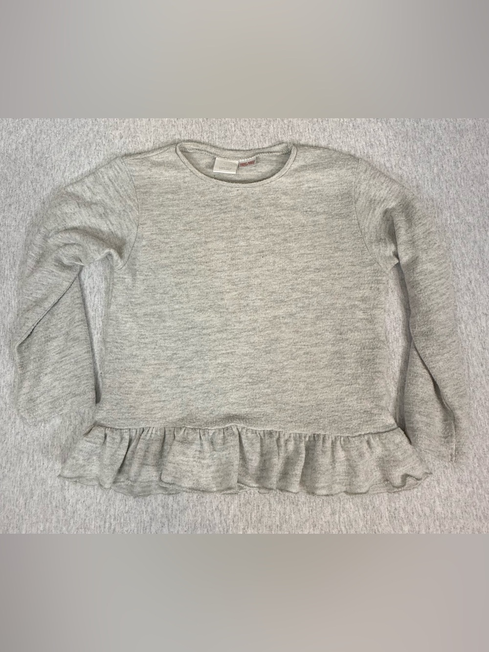 Zara Long Sleeve Ruffle Hem Sweater - Light Grey - Girls 6 Years
